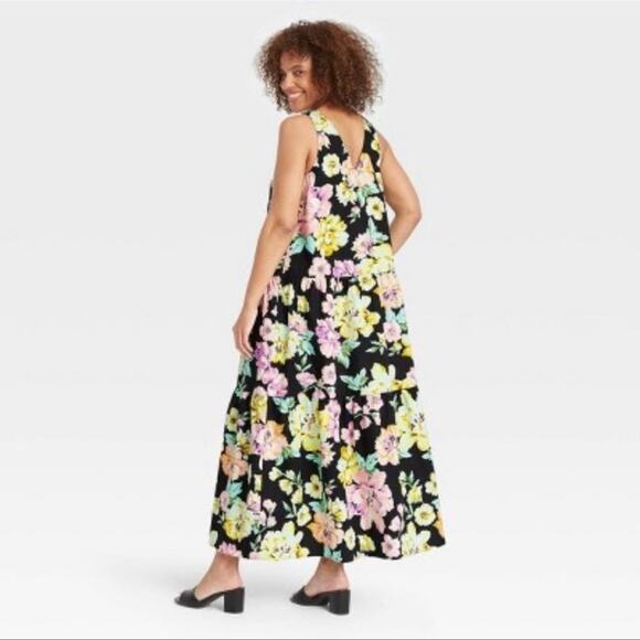 Who What Wear Black Yellow Floral Maxi Dress Size XS - Picture 2 of 9